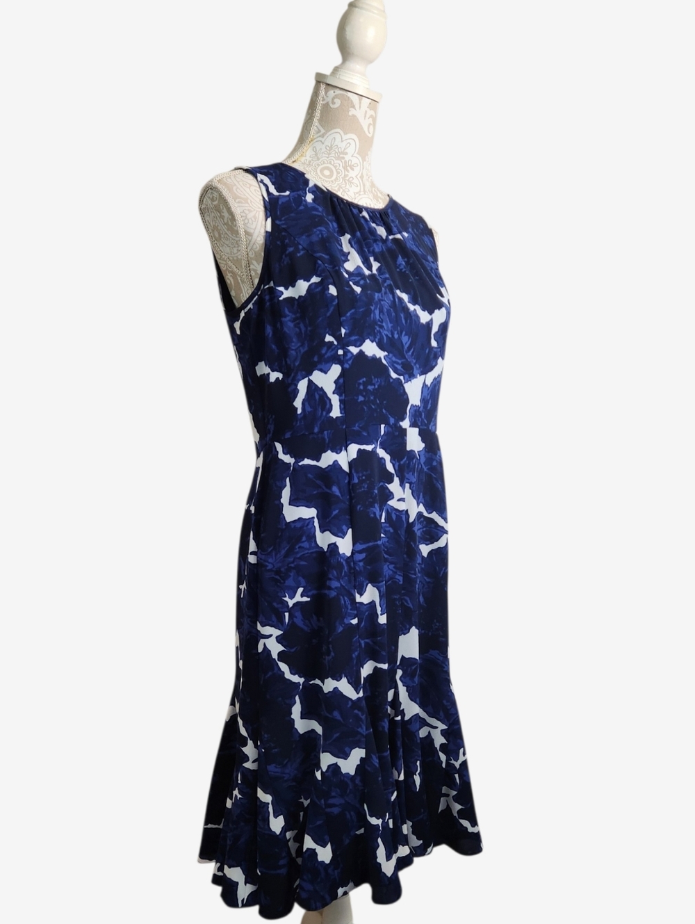 Talbots Old Money Cobalt & Navy Blue Floral Career Dress Size 10P